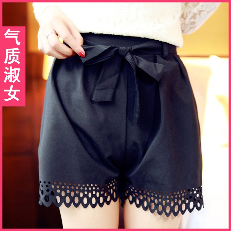 Medium-large women's summer 2012 fashion bow elastic cutout carved shorts culottes k560 Free Shipping