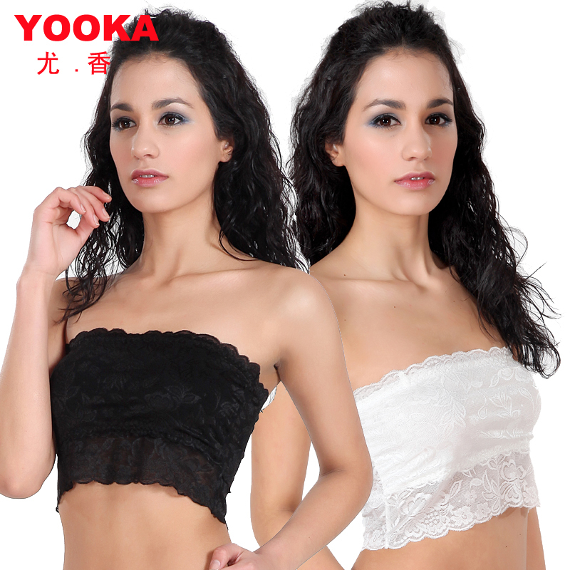 Medium-long belt shoulder strap elastic lace basic tube top black and white