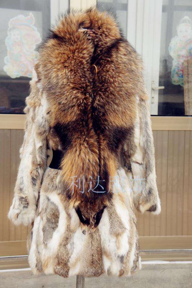 Medium-long rabbit fur outerwear large raccoon fur overcoat women's short design fur coat