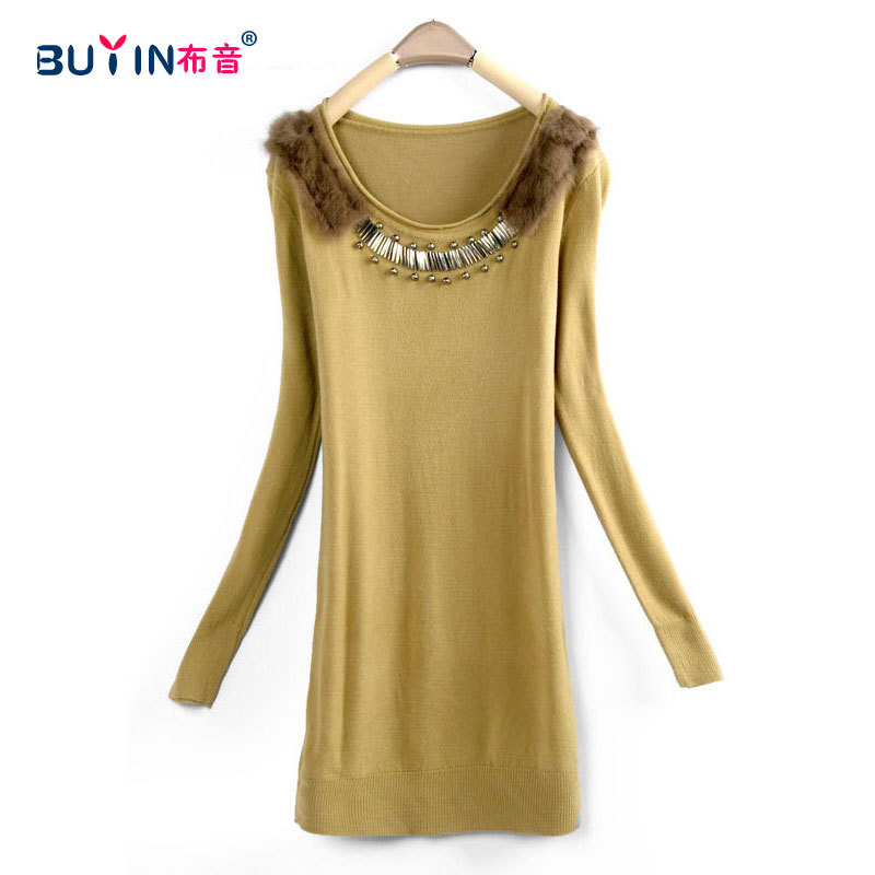 Medium-long rabbit fur thermal slim long-sleeve pullover basic shirt sweater