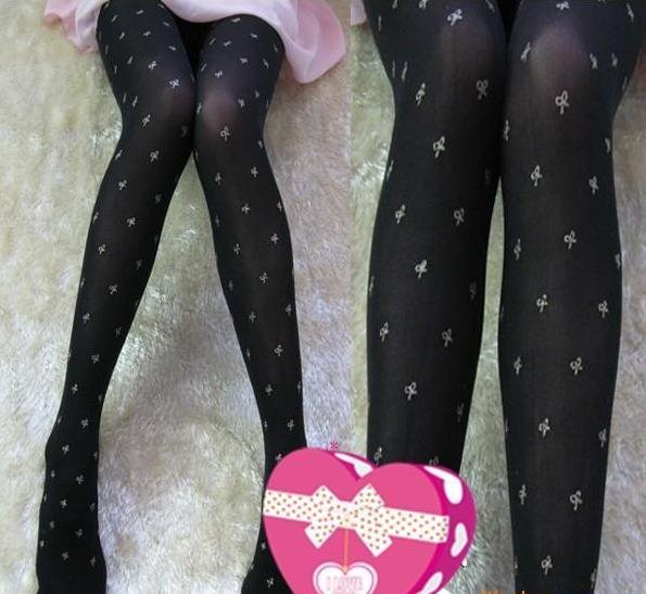 Meet Beauty -Free Shipping,2012 New Arrival , Gold Foil Stamping Small Bowknot stocking,Tight Black Panty Hose