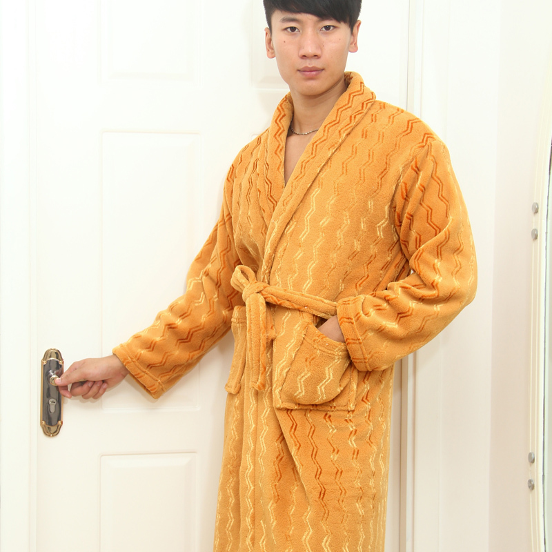 Men coral fleece male robe thickening male bathrobe deep camel sleepwear