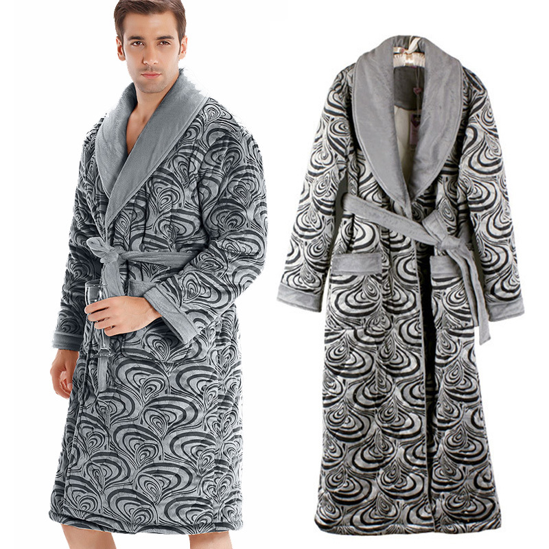 Men's autumn and winter sleepwear long-sleeve cotton-padded plus velvet coral fleece robe thickening quality thermal lounge