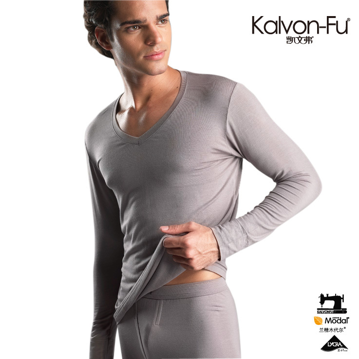 Men's clothing modal V-neck thermal underwear plus size internality basic separate top