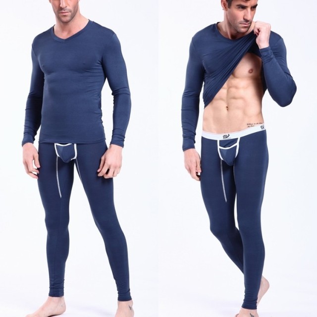 Men's Modal Thin fabric Underwear Set  - V-neck shirts + Pouch Leggings pants S/M/L for Spring/Autumn