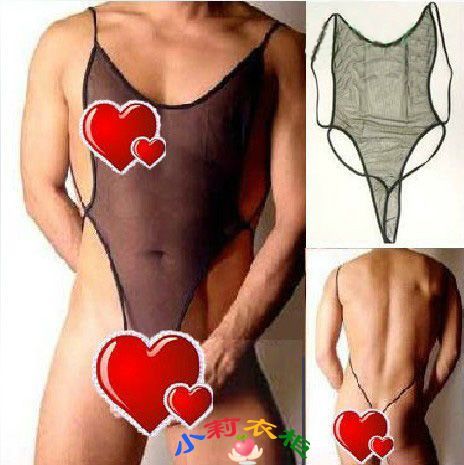 men's spandex bodysuit Sexy panties male underwear fork tight gauze translucent T bodysuit