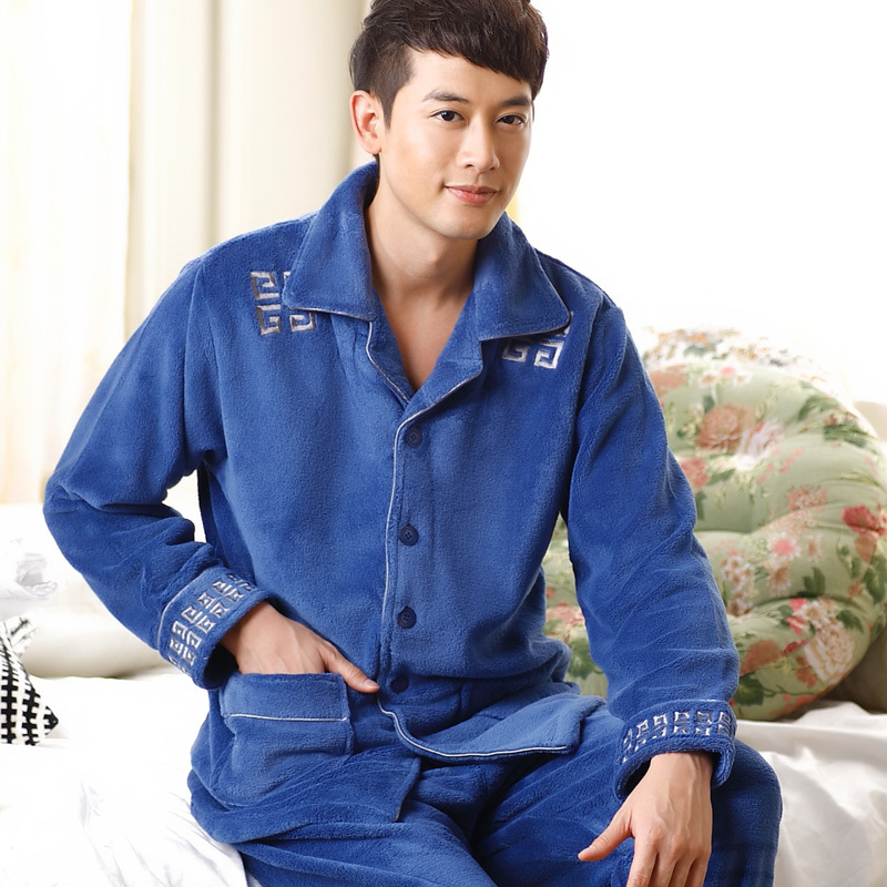 Men's winter cartoon autumn coral fleece sleepwear male lounge long-sleeve sleepwear