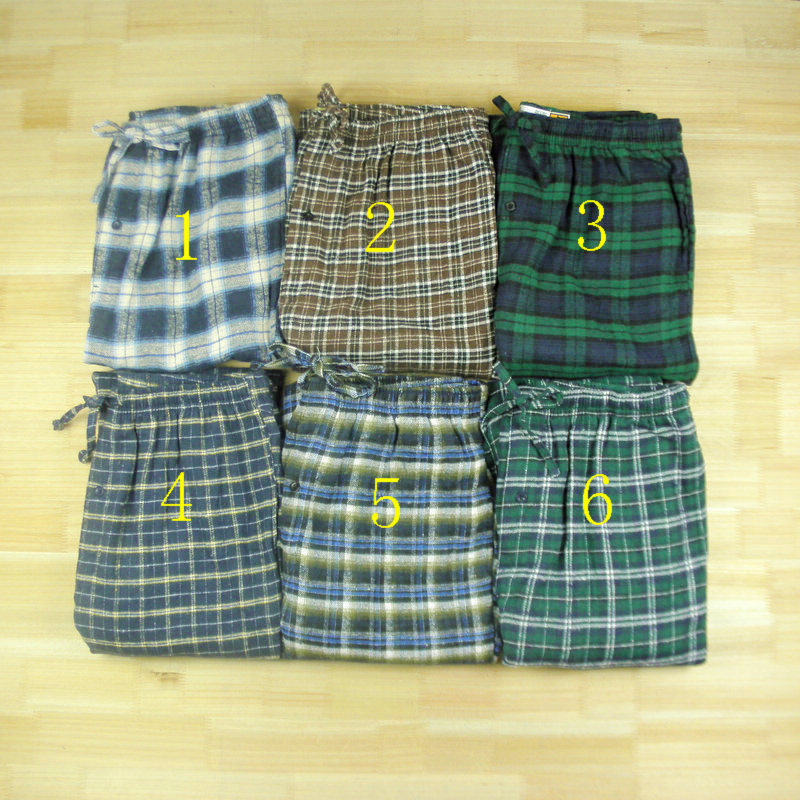 Men woven flat flannelette plaid lounge pants pajama pants trousers drawstring double pocket