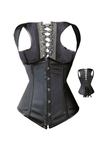 [Merry Chrismas] China Post Free Shipping Sexy Gothic Black Punk Faux Leather Boned Corset Bustier-LB1115