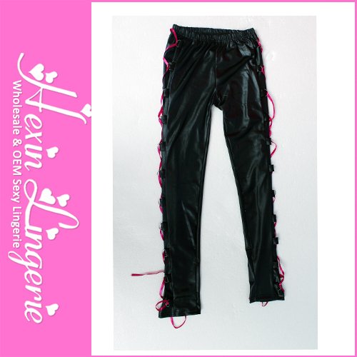 MERRY CHRISMAS!Free Shipping Women Black Fashion Black Leather Lace-up Side Leggings LB13276