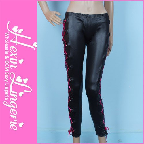 Merry Christmas!Womens' Sexy Lingerie Charming Black Leather Lace-up Side Leggings LB13276 Factory Dropship