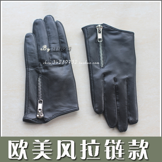 Metal Zipper Short Fashion Genuine Leather Gloves Hot Sales  2012 New Arrival