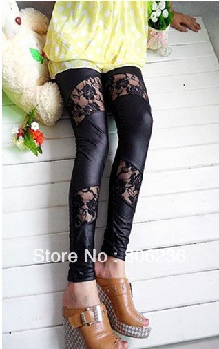 Metallic Pu Leather+Lace Women/Lady Fake leggings   B326