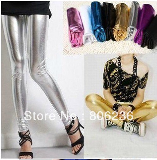 Metallic PUNK Leather Women Dancing Shiny Leggings    B335