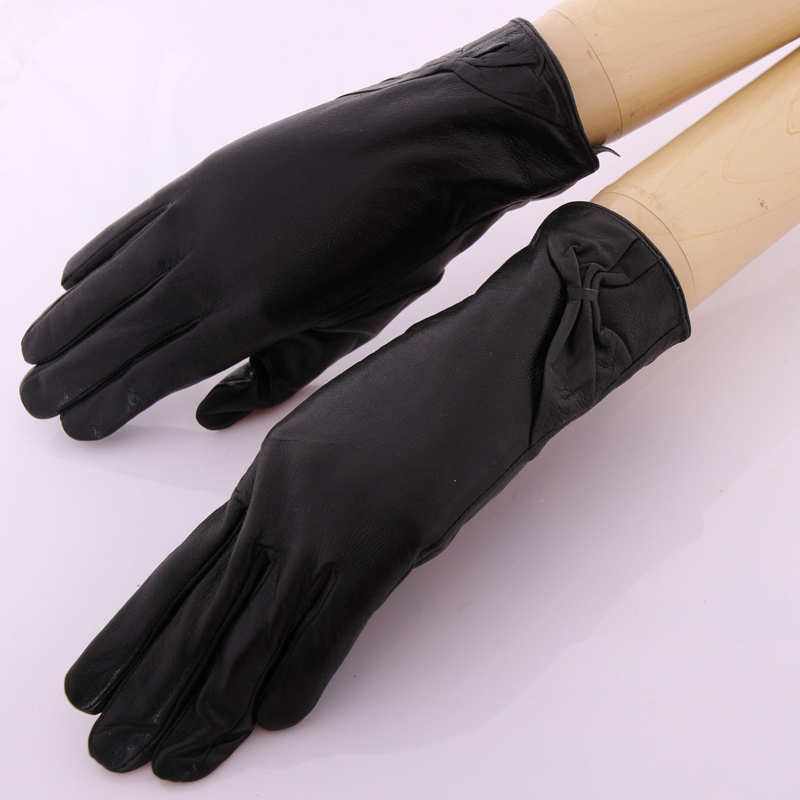 Meters 2012 pleated bow genuine leather gloves thermal gloves female 4