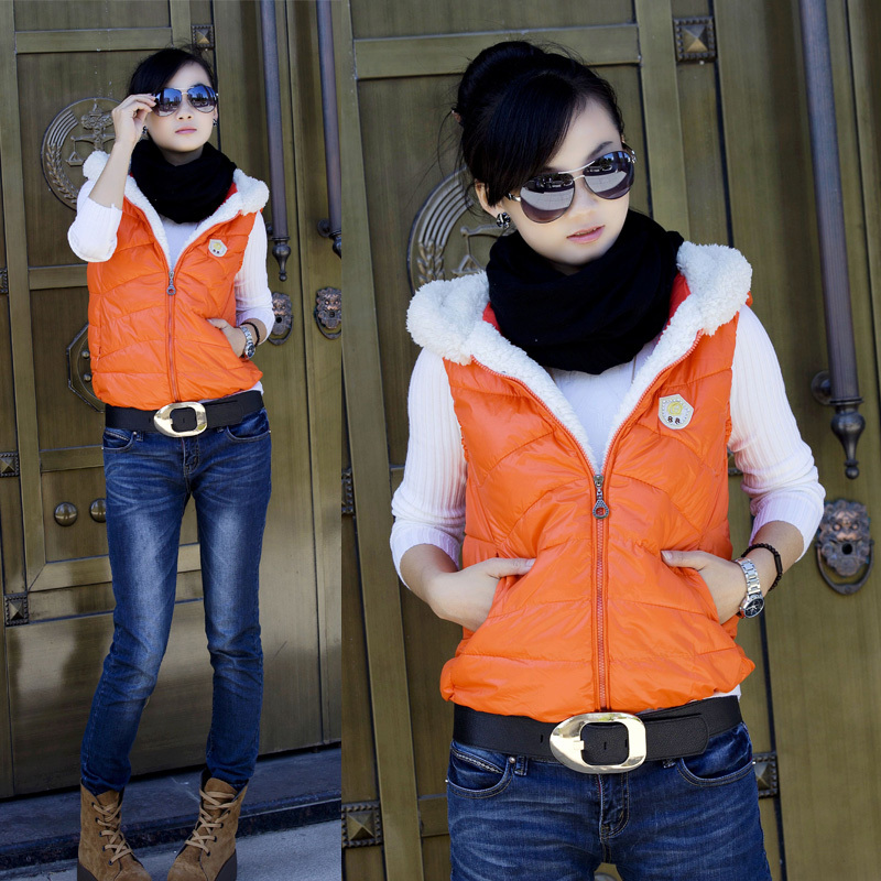 METERS BONWE berber fleece liner vest down vest female autumn and winter fashion thick cotton vest female with a hood