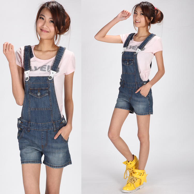 METERS BONWE suspenders shorts 2012 female denim straight buttons spaghetti strap