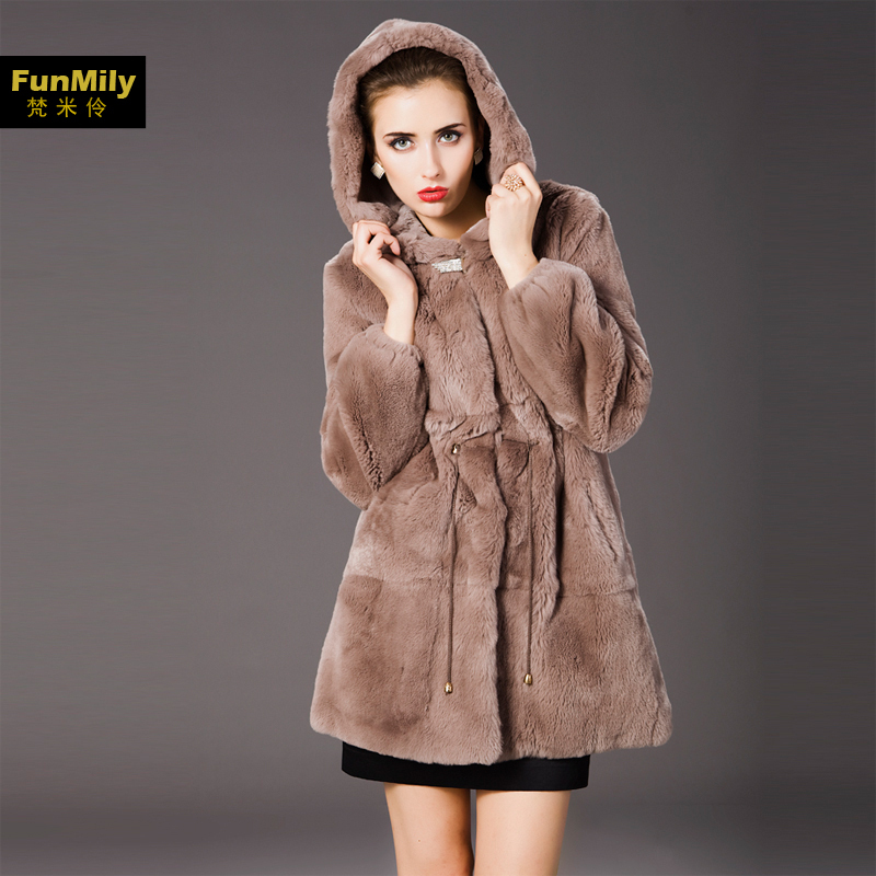 Meters fur coat 2012 rex rabbit hair full leather slim long design hooded