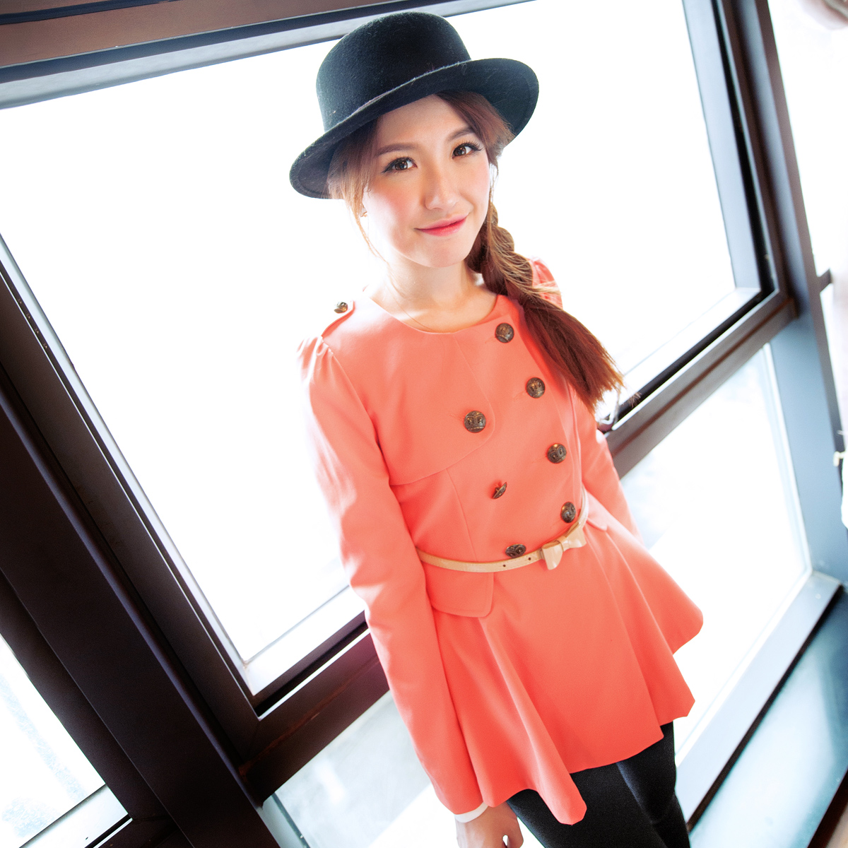 Meyeeka Iotion card spring new arrival elegant formal puff sleeve long-sleeve slim trench female 13kc011001f