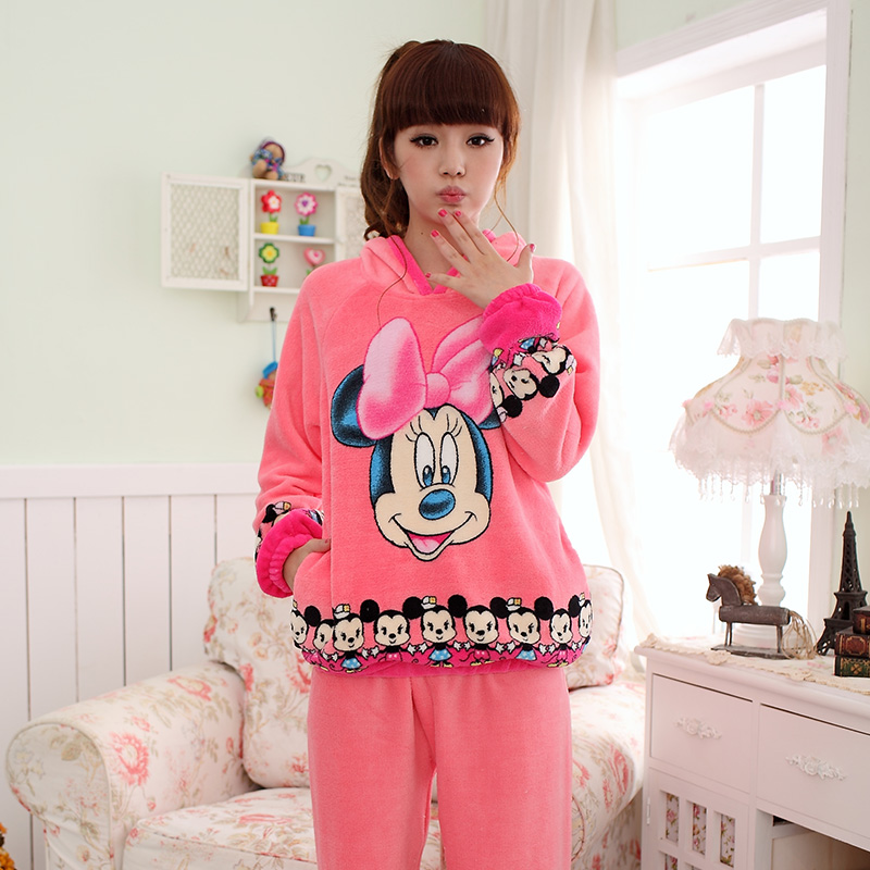 MICKEY sleepwear coral fleece female set lounge thickening cartoon long-sleeve Free delivery