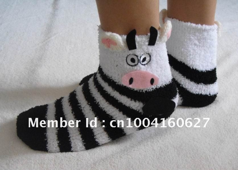 Microfiber socks Warmer Socks Thermal  Bed Socks Slipper Socks-White/Black Cow