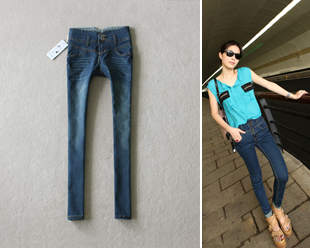 Mid waist slim skinny pants pencil pants jeans female 1009