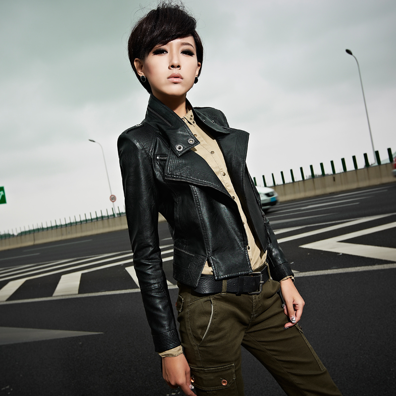 Military 2013 chromophous irregular leather clothing female short design slim short jacket 21g3709 PU