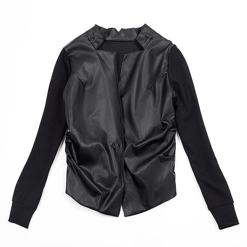 Milk 2012 autumn mj fashion slim button stand collar long-sleeve leather coat female