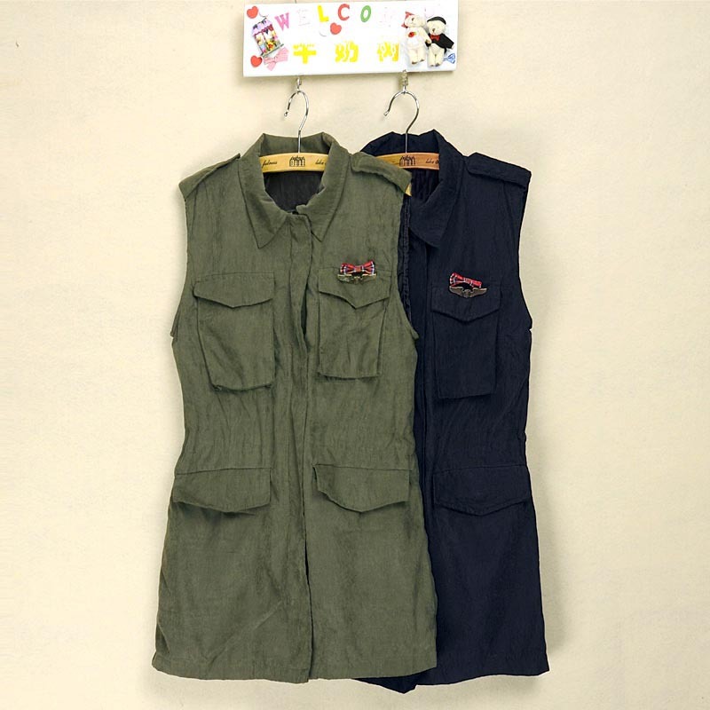 Milk 2012 military wind tooling female vest multi-pocket casual long design vest