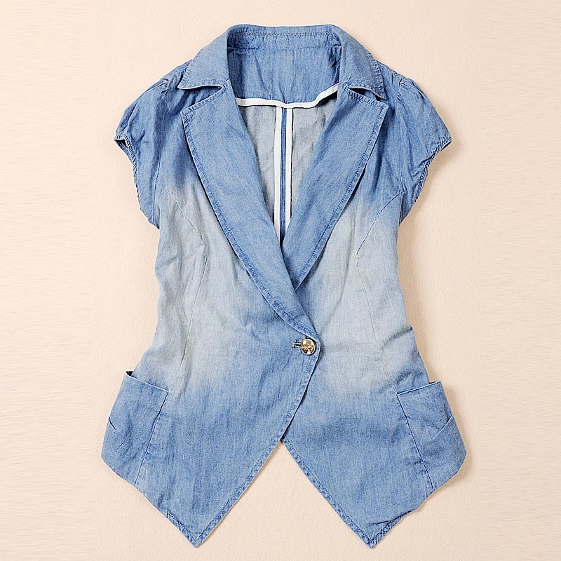 Milk slim puff sleeve denim vest female fashionable denim vest small vest one button