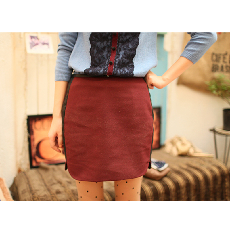 Mimius m1335 2012 color block mosaic leather slim hip slim short skirt