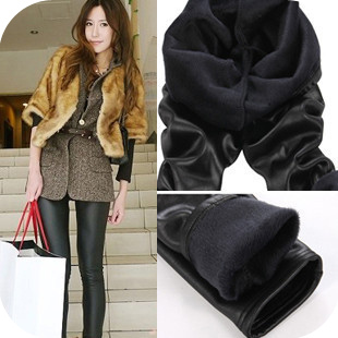 Min.order $10,mix order Q55 autumn and winter thickening matt faux leather double layer beaver velvet legging warm pants 402g