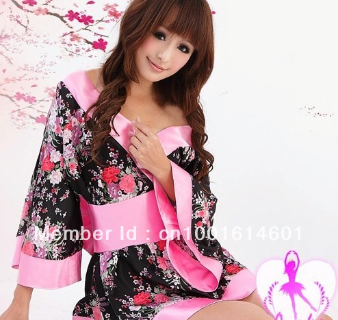 Min. Order $15 Free shipping Women Sexy floral Sleepwear robe bathrobe sexy lady Japanese kimono on shoulder long sleeve