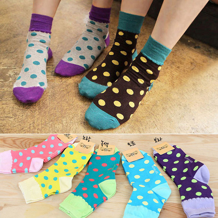 Min Order $20 (mixed order) Retail womens candy color short socks color block dot high quality socks (ZM-7799)