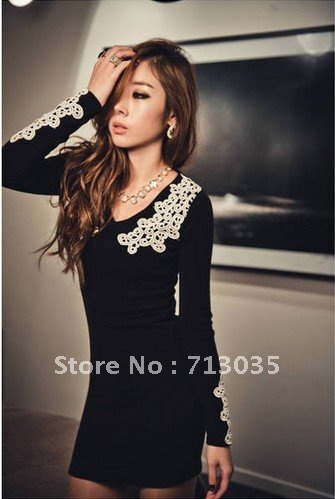 Min.order is $15 Free shipping! 2012 New nightclub V-neck  women's sexy lace tight-hip mini dress T150