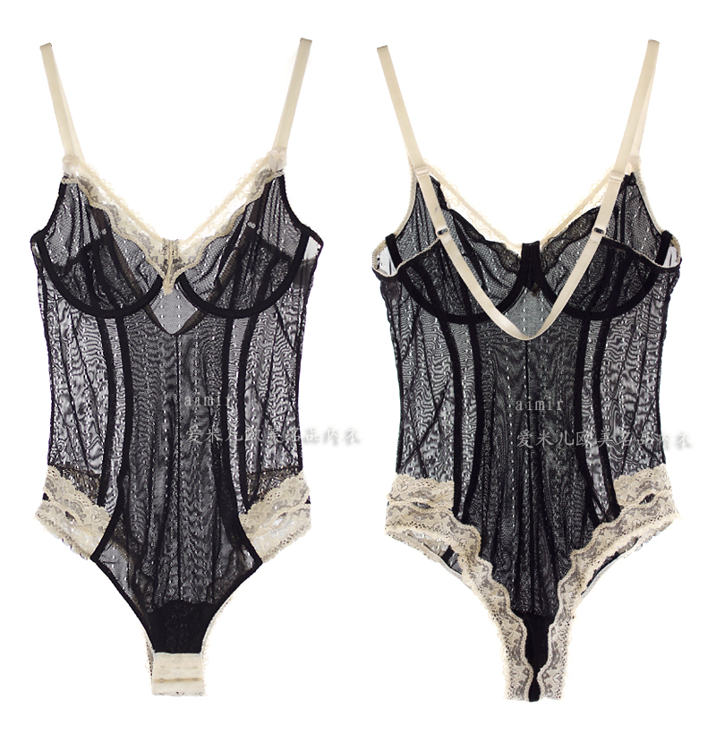 Min. Order US$30 Free shipment/ Elegant black sexy ultra-thin lace cup bodysuit full !