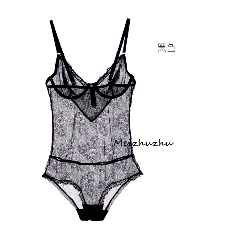 Min. Order US$30 Free shipment/ Sexy double layer ultra-thin lace cup have transparent bodysuit black purple