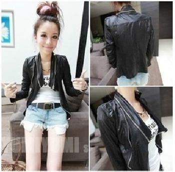 Mini order$15 2012 9055 slim large lapel serpentine pattern slim faux leather short design outerwear