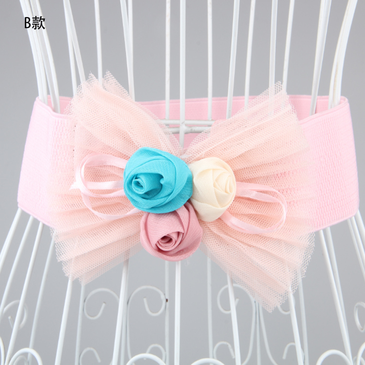 Mini order$15 Bow flower lace cummerbund leather sweet chiffon double flowers belt all-match skirt belt