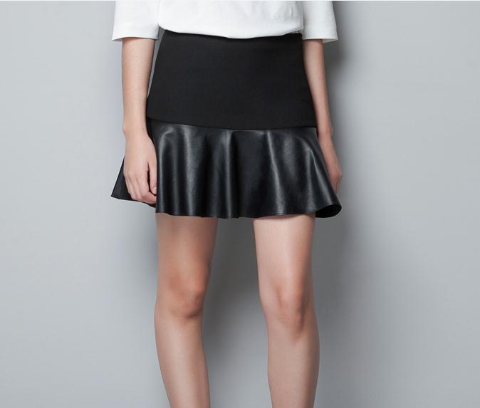 mini shkirt women tops fashion 2013 spring cloth leather patchwork small short skirt black free shipping