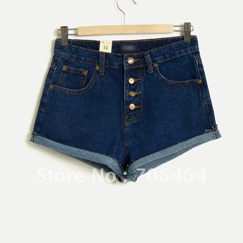 Minimum 3 pcs mixed acceptable Fashion vintage little sexy long trousers roll-up hem in high waist denim shorts female