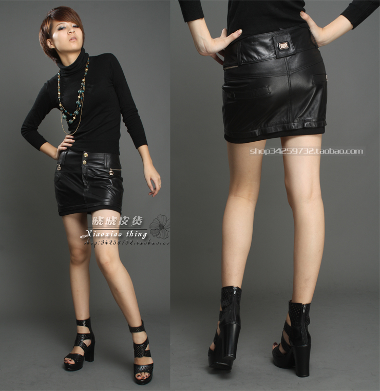 Miniskirt low-waist ultra-short leather skirt sheepskin step skirt slim hip sweep screw internality