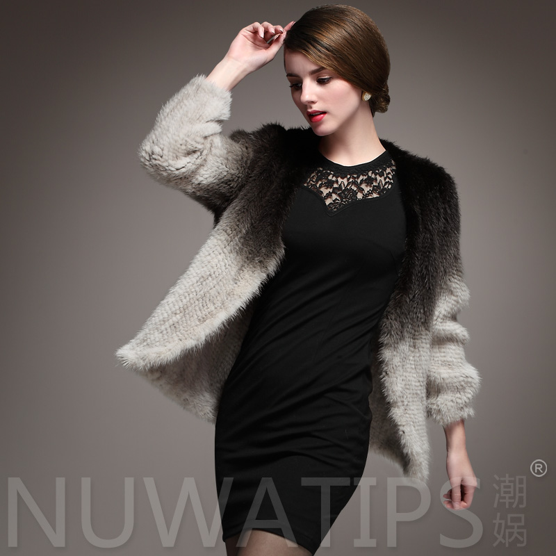 Mink 2012 fur coat p88 luxury top gradient white knitted mink fur coat