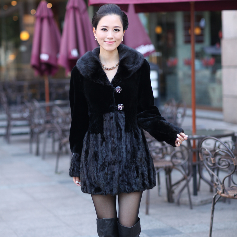 Mink 2012 genuine leather fight mink wool outerwear overcoat women's trench medium-long winter