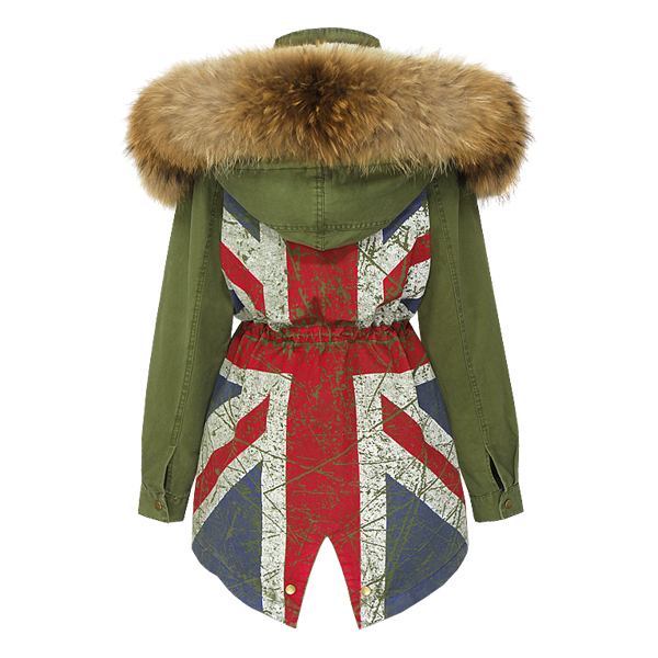 Mink badge national flag print berber fleece overcoat large fur collar wadded jacket cotton-padded jacket military clothes