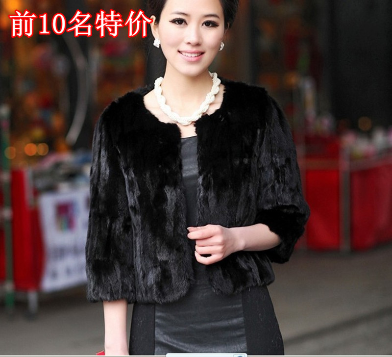 Mink fur coat o-neck short design medium-long fight mink fur overcoat female