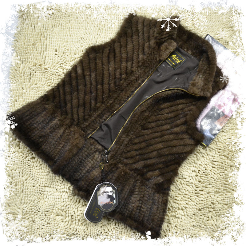 Mink fur knitted fur vest formal ol tie lining