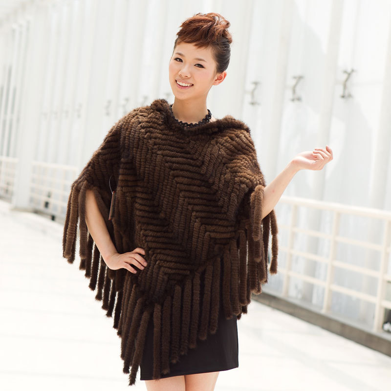 Mink fur shawl fur cape leather coat tassel paragraph mink hair knitted outerwear