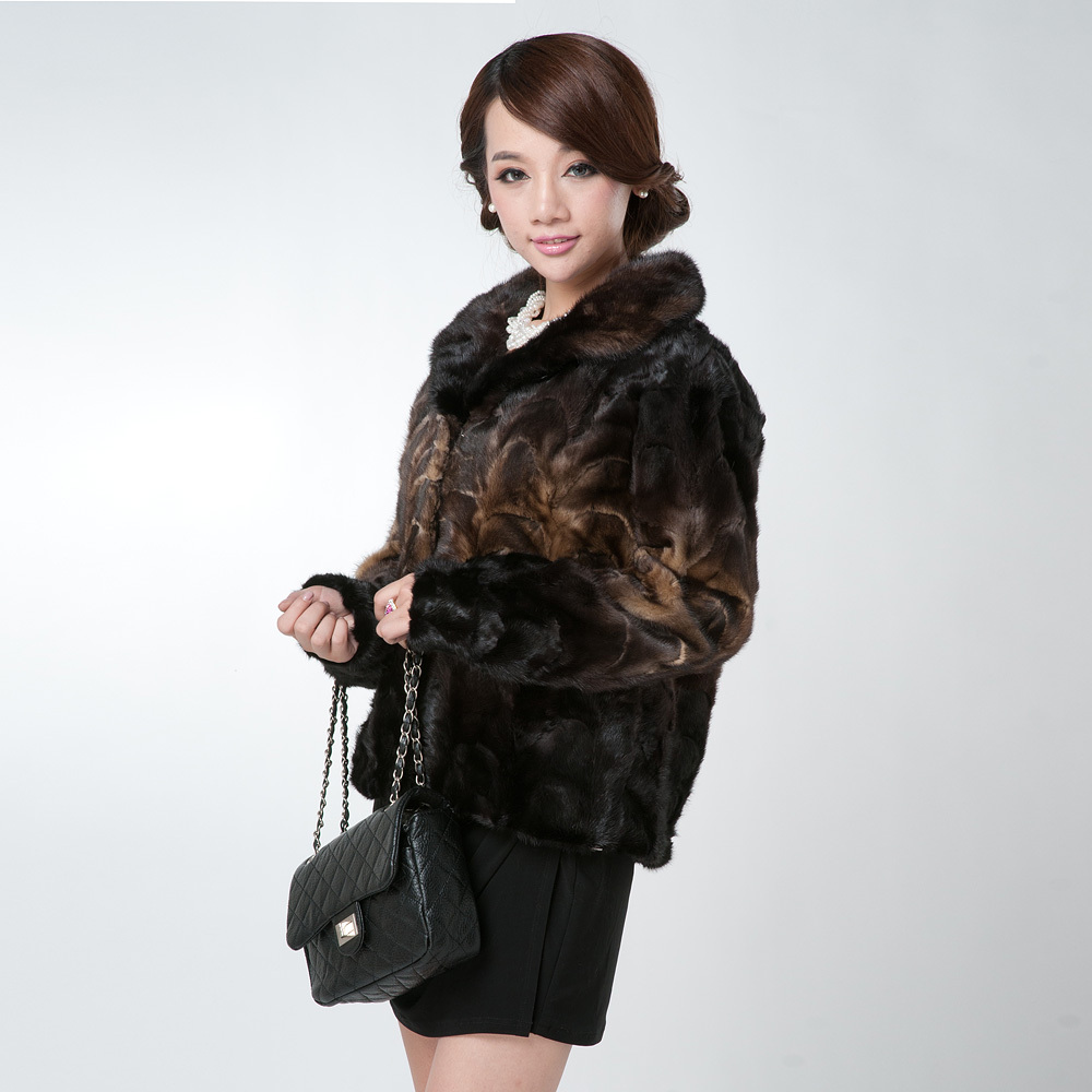 Mink fur women's fashion overcoat mink leather coat 2012