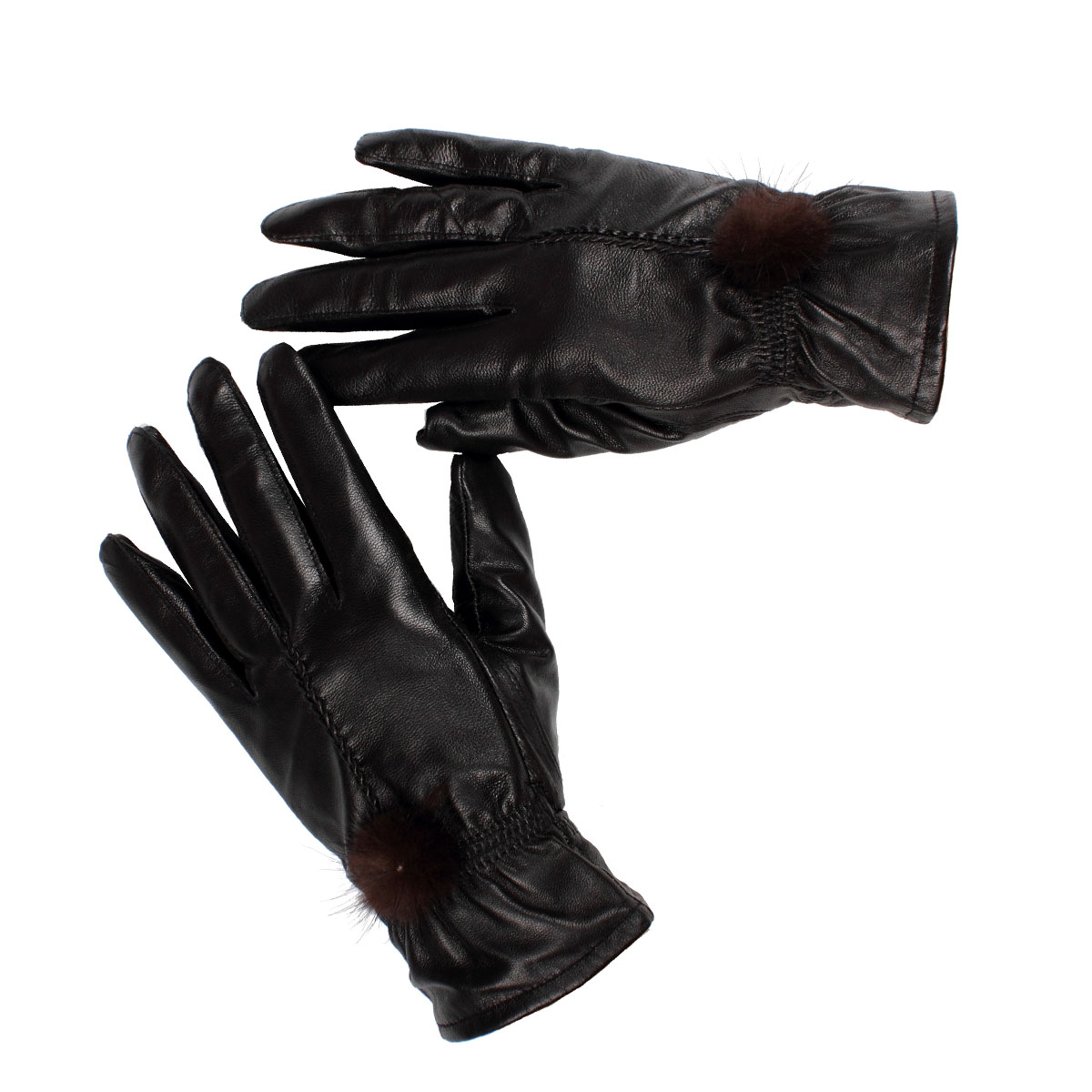 Mink hair ball high quality sheepskin genuine leather gloves fashion thermal paragraph